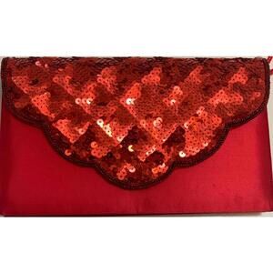 Red Sequin Clutch Purse Gwen Stefani Evening Bag Satin Formal Party Prom Handbag